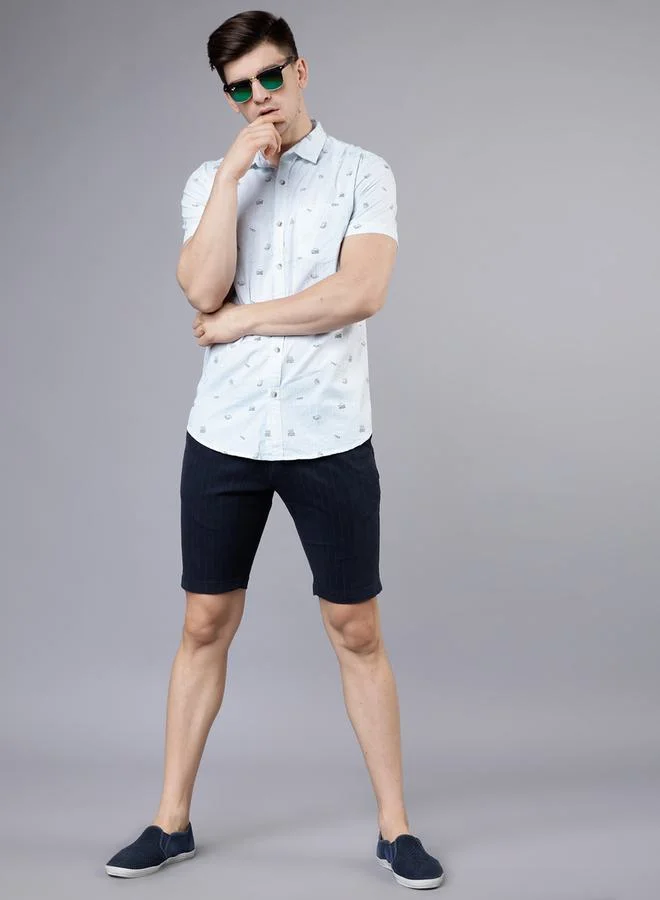 HIGHLANDER Striped All Over Print Slim Fit Shirt with Short Sleeves by Styli