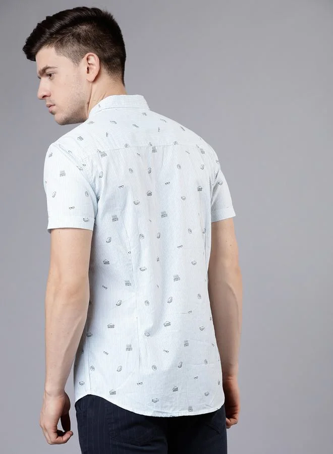 HIGHLANDER Striped All Over Print Slim Fit Shirt with Short Sleeves by Styli