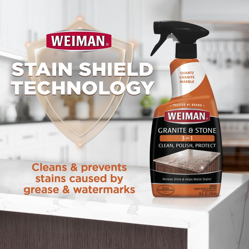 Weiman Granite Cleaner Polish and Protect, Streak Free, pH Neutral Formula for Daily Use on Interior & Exterior Natural Stone with Microfiber Towel, 3 in 1-2 Pack - Image 3
