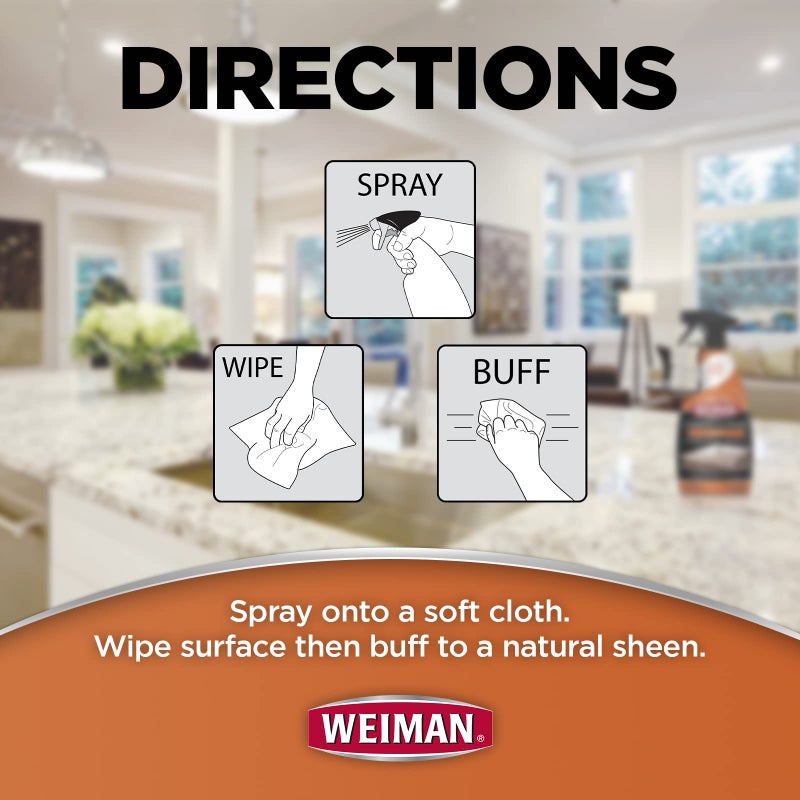 Weiman Granite Cleaner Polish and Protect, Streak Free, pH Neutral Formula for Daily Use on Interior & Exterior Natural Stone with Microfiber Towel, 3 in 1-2 Pack - Image 5
