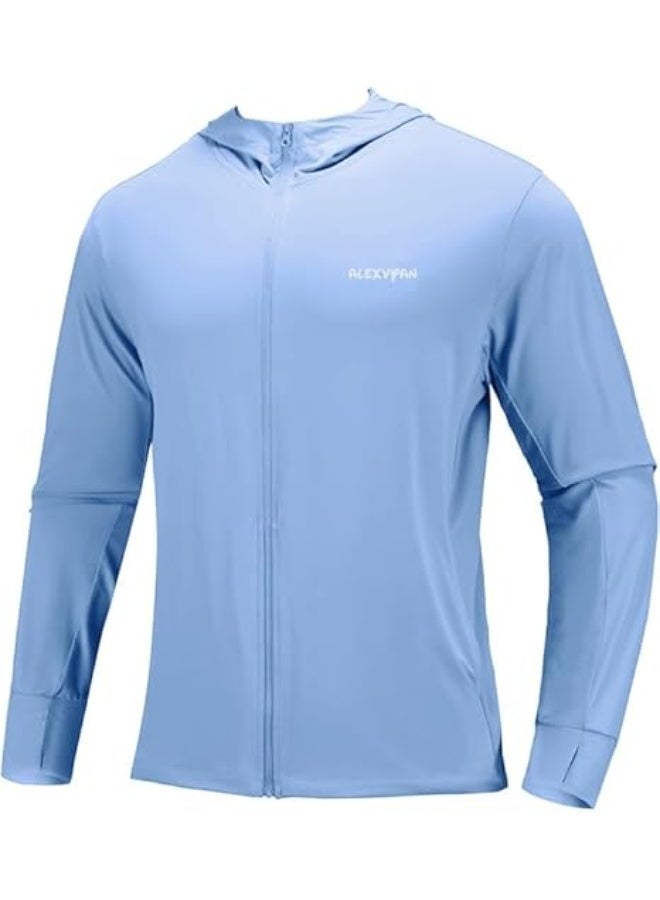 Alexvyan XL Blue Full Length Men's UV Protection Jacket With 4 Pocket, Lightweight Summer Sun Screen Hoodie, UPF 50+ Protection for Outdoors, Long Full Zipper Sun Protection Jacket- FIT 70-90 KG - Image 3
