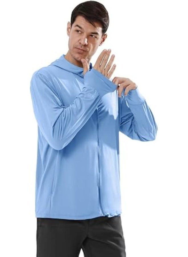 Alexvyan XL Blue Full Length Men's UV Protection Jacket With 4 Pocket, Lightweight Summer Sun Screen Hoodie, UPF 50+ Protection for Outdoors, Long Full Zipper Sun Protection Jacket- FIT 70-90 KG - Image 1