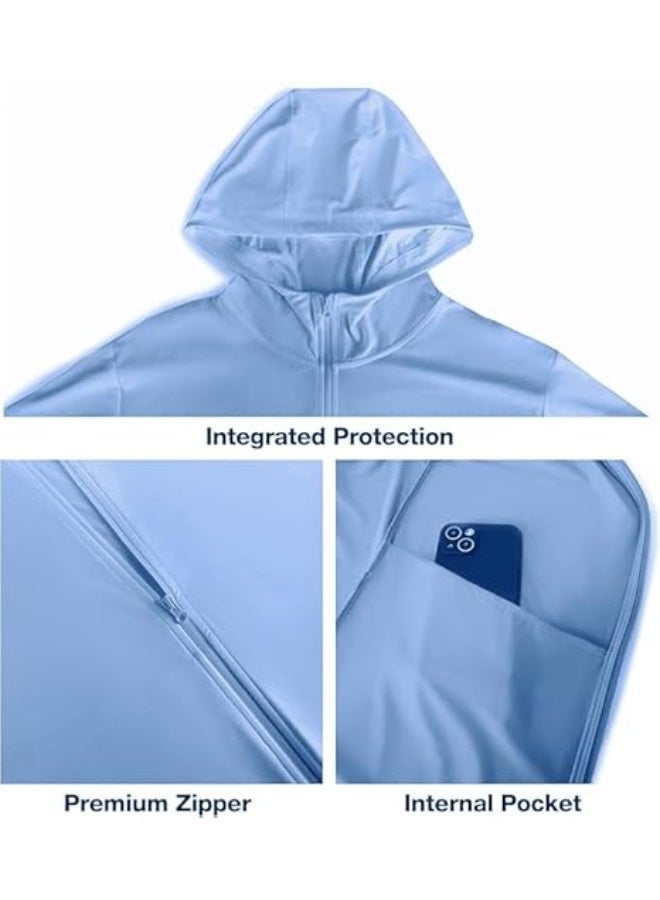 Alexvyan XL Blue Full Length Men's UV Protection Jacket With 4 Pocket, Lightweight Summer Sun Screen Hoodie, UPF 50+ Protection for Outdoors, Long Full Zipper Sun Protection Jacket- FIT 70-90 KG - Image 2