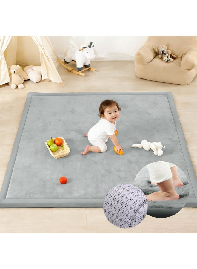 YSOAE Home Mat for Floor 3CM Thick Memory Foam, Soft Velvet Playpen Mat for Kids, Crawling Mats with Non-Slip Bottom, Yoga, Tatami-127x127CM,Light Grey - Image 1