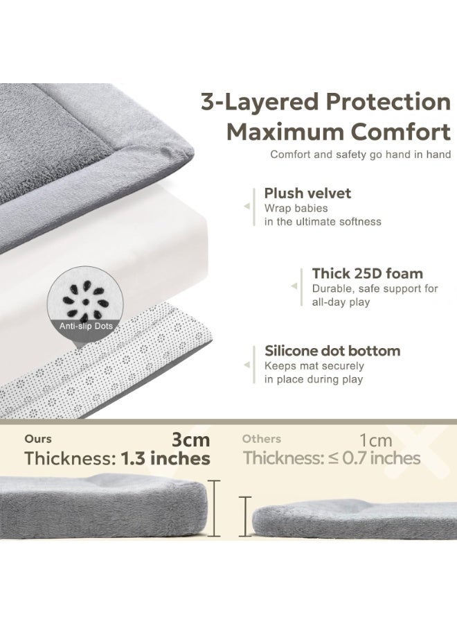 YSOAE Home Mat for Floor 3CM Thick Memory Foam, Soft Velvet Playpen Mat for Kids, Crawling Mats with Non-Slip Bottom, Yoga, Tatami-127x127CM,Light Grey - Image 2
