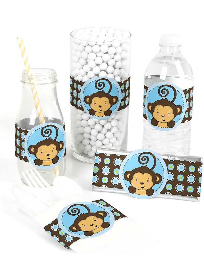 Generic - Blue Monkey Boy - DIY Party Supplies - Baby Shower or Birthday Party DIY Wrapper Favors & Decorations - Set 15 - Image 1