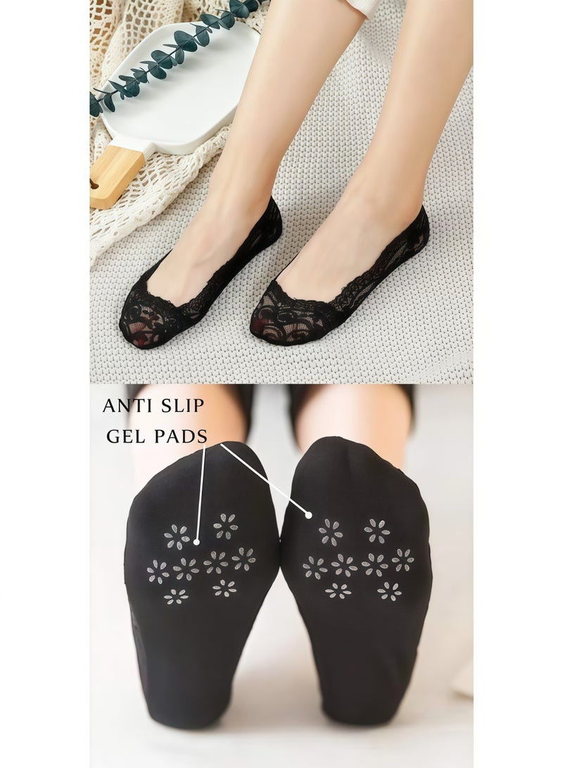 5 Pairs Women's Lace Casual No Show Non-skid Boat Socks - Image 5