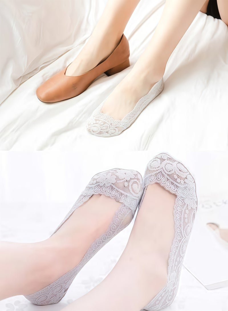 5 Pairs Women's Lace Casual No Show Non-skid Boat Socks - Image 4