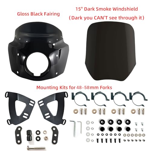 FATECIM Motorcycle 5.75" Headlight Fairing with 15" Dark Smoke Windshield Windscreen 48-58mm Mounting Kit Headlight Extension Block For Harley Low Rider S FXLRS 2020 2021 2022 2023 - Image 2