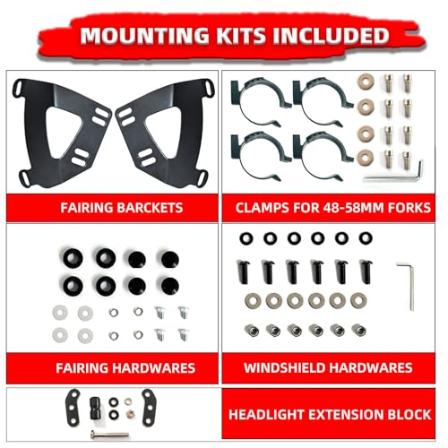 FATECIM Motorcycle 5.75" Headlight Fairing with 15" Dark Smoke Windshield Windscreen 48-58mm Mounting Kit Headlight Extension Block For Harley Low Rider S FXLRS 2020 2021 2022 2023 - Image 3