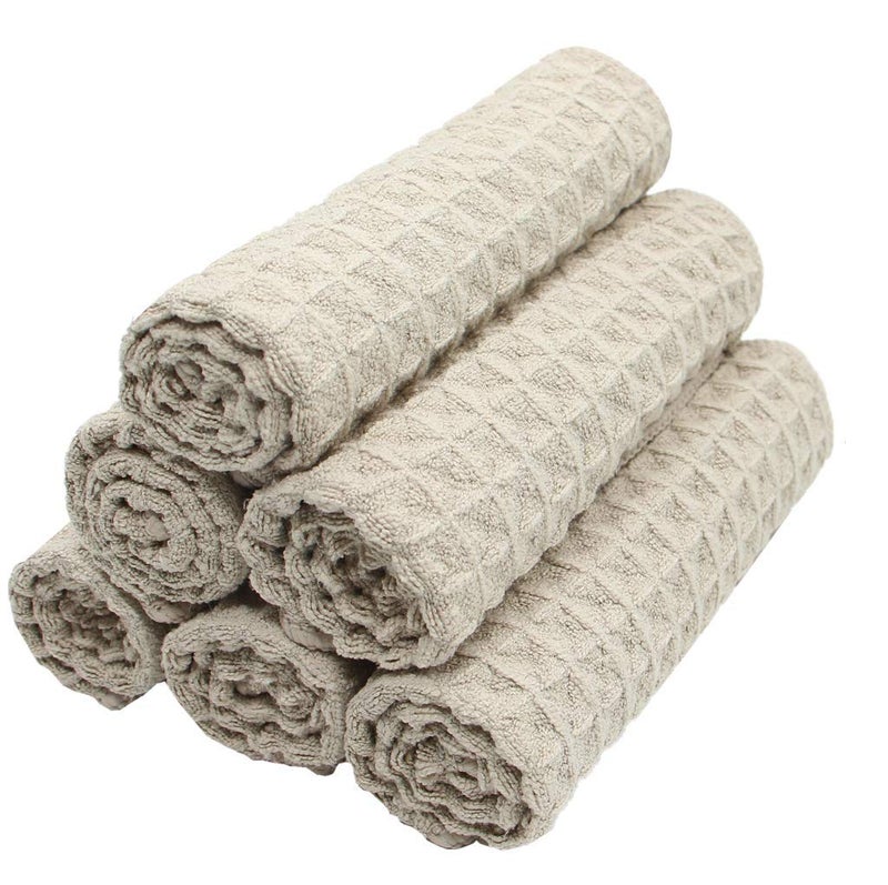 VeraSong Microfiber Kitchen Cleaning Cloth Thick Dish Rags Waffle Weave Washcloths Dish Cloths Ultra Absorbent Odor Free 12inch X 12inch 6 Pack Khaki - Image 3