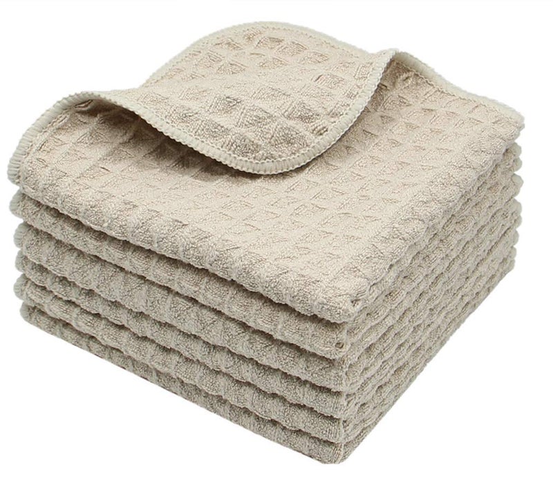 VeraSong Microfiber Kitchen Cleaning Cloth Thick Dish Rags Waffle Weave Washcloths Dish Cloths Ultra Absorbent Odor Free 12inch X 12inch 6 Pack Khaki - Image 1