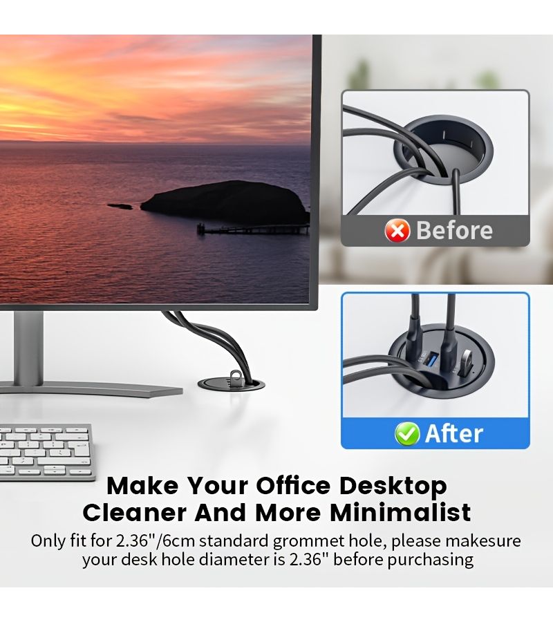 موزع USB 2.0 و USB 3.0 مع قارئ بطاقات، منظم مكتبي بتصميم دائري، متوافق مع USB A و USB C، يدعم قراءة بطاقات SD و TF، مخصص لأجهزة الكمبيوتر واللابتوب، مع فتحة بقطر 23.62 بوصة، قابل للتوصيل والتشغيل بدون حاجة إلى برامج تشغيل، سعة 2.3 أمبير. - Image 3