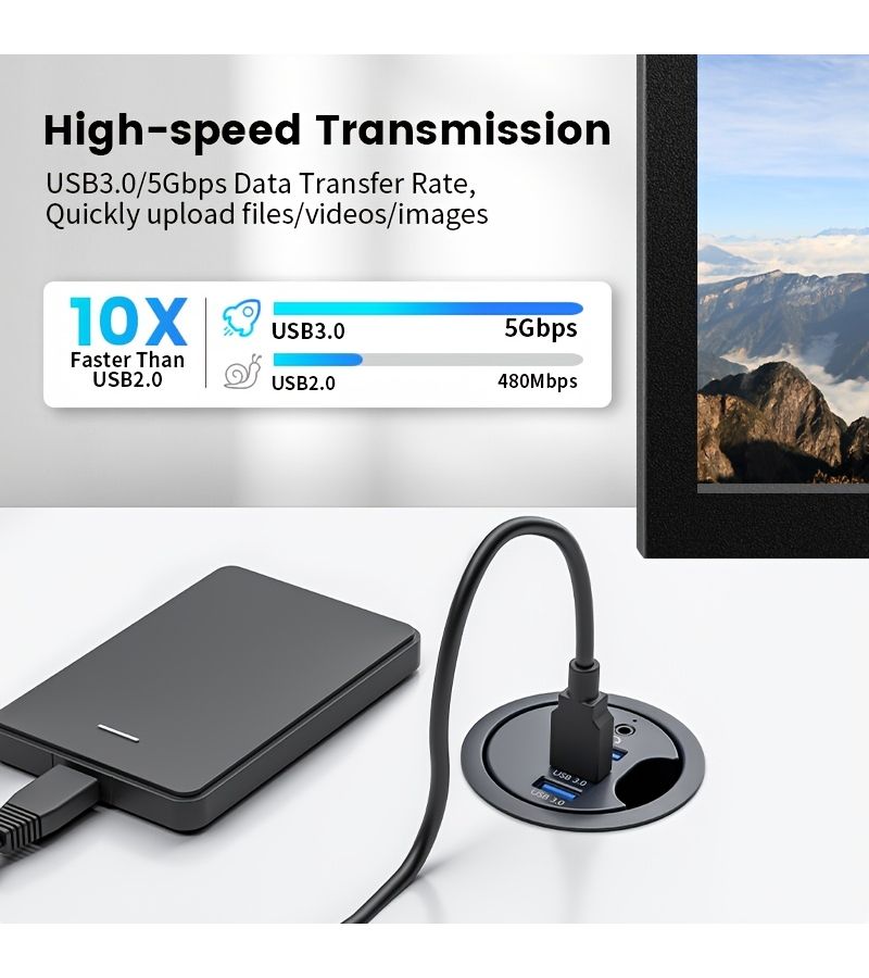 موزع USB 2.0 و USB 3.0 مع قارئ بطاقات، منظم مكتبي بتصميم دائري، متوافق مع USB A و USB C، يدعم قراءة بطاقات SD و TF، مخصص لأجهزة الكمبيوتر واللابتوب، مع فتحة بقطر 23.62 بوصة، قابل للتوصيل والتشغيل بدون حاجة إلى برامج تشغيل، سعة 2.3 أمبير. - Image 5