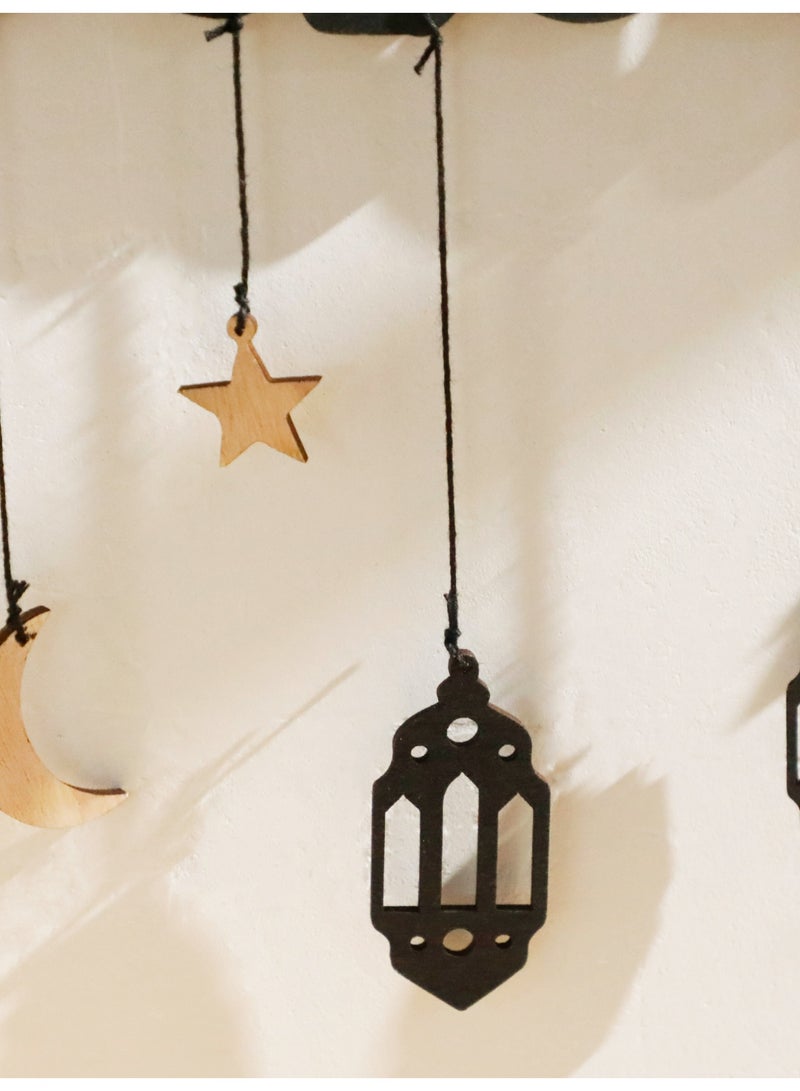 قطعة واحدة ديكور جداري خشبي رمضان كريم مع فوانيس وهلال ونجوم بطابع عربي ديكور منزلي إسلامي لغرفة المعيشة ومدخل المنزل وزينة رمضان والعيد - Image 5