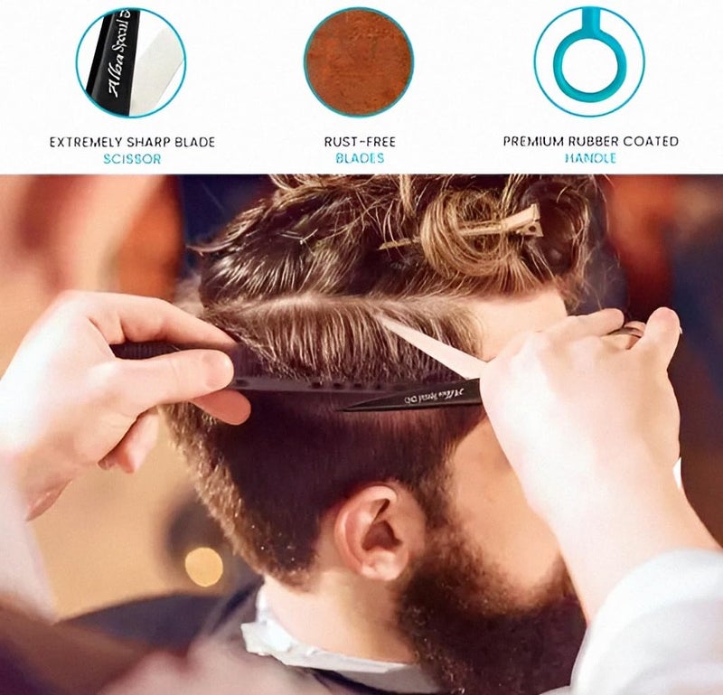 Generic Salon Scissors Professional Barber Hair Cutting Scissors Use for Men and Women Kid Hair Cutting Scissor and Razor Comb Hair Clip Saloon Scissors Set Combo Premium Kainchi  - Image 3