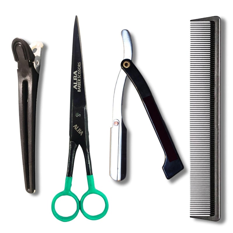 Generic Salon Scissors Professional Barber Hair Cutting Scissors Use for Men and Women Kid Hair Cutting Scissor and Razor Comb Hair Clip Saloon Scissors Set Combo Premium Kainchi  - Image 1