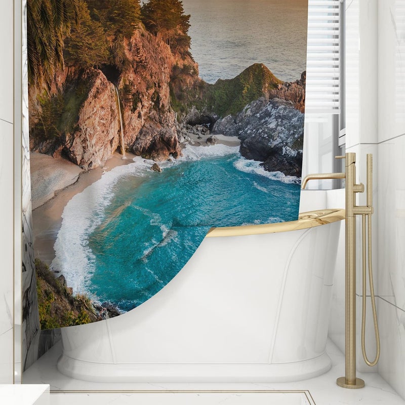 FING ستارة دش الحمام، ستارة حمام مع خطاف، ستارة دش مصممة للحمام، حوض الاستحمام، زينة ستائر الحمام الحديثة الزخرفية (تصميم_30) - Image 1