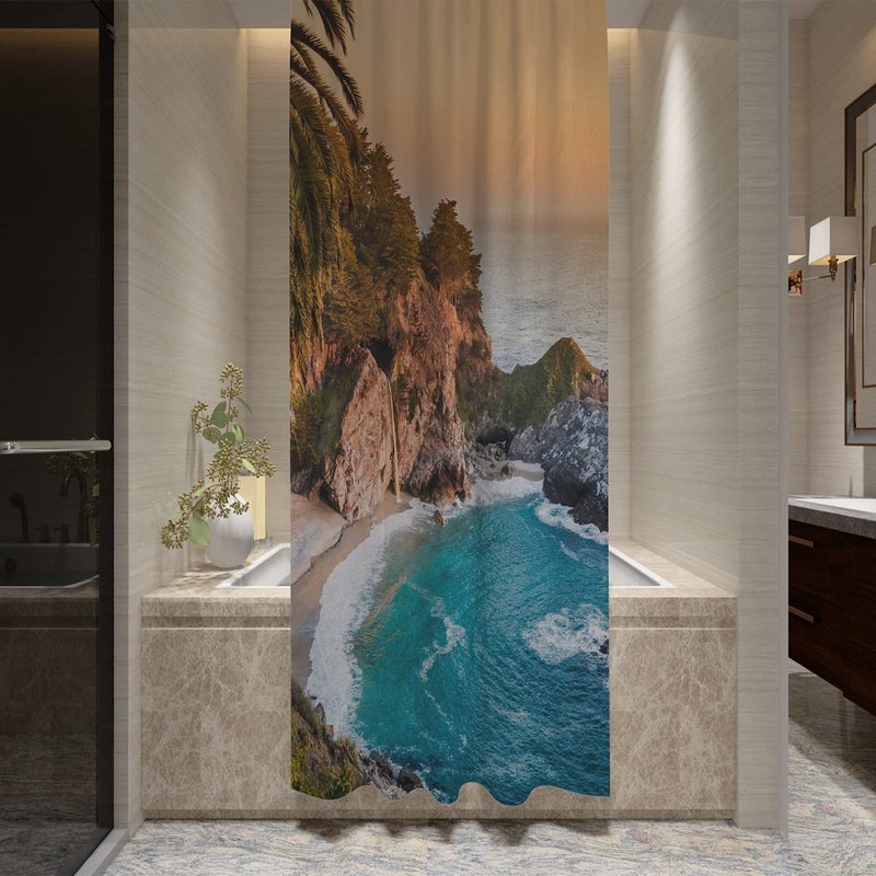 FING ستارة دش الحمام، ستارة حمام مع خطاف، ستارة دش مصممة للحمام، حوض الاستحمام، زينة ستائر الحمام الحديثة الزخرفية (تصميم_30) - Image 2