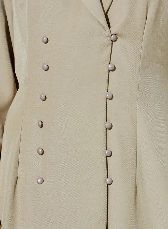 Amirah  Khaki Solid Double Breasted Abaya with Button Fastening for Women | Best Price UAE