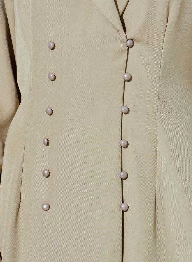 Amirah Khaki Solid Double Breasted Abaya with Button Fastening - Image 4