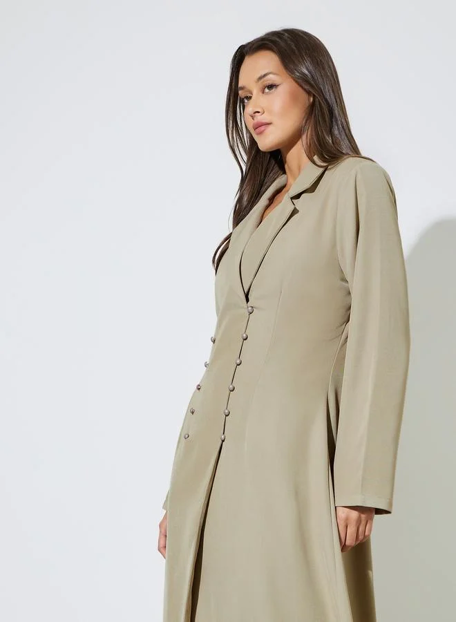 Amirah  Khaki Solid Double Breasted Abaya with Button Fastening for Women | Best Price UAE