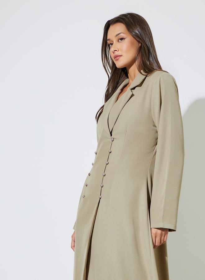 Amirah Khaki Solid Double Breasted Abaya with Button Fastening - Image 2