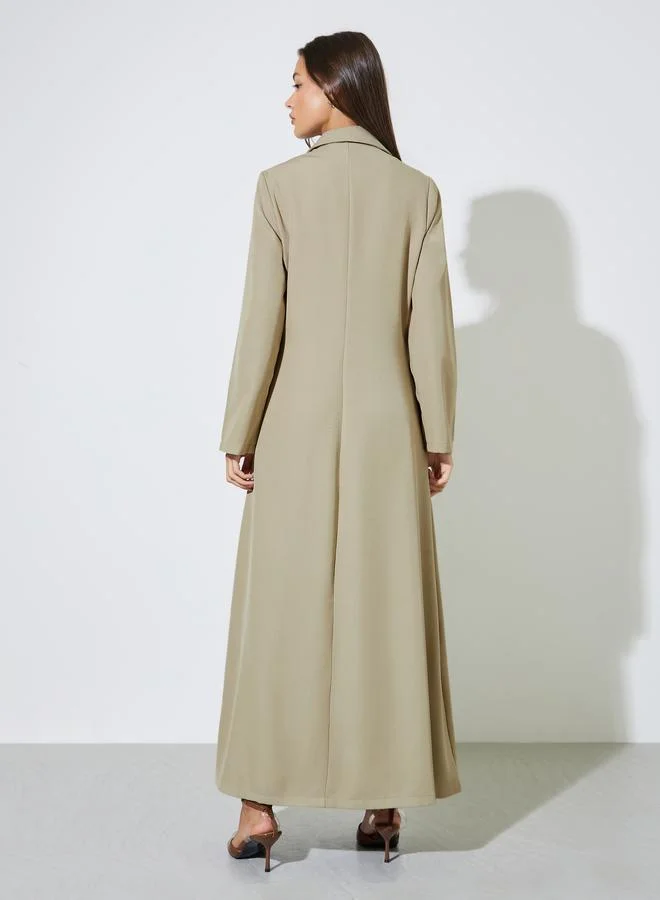 Amirah  Khaki Solid Double Breasted Abaya with Button Fastening for Women | Best Price UAE