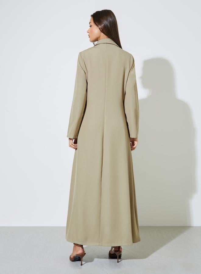 Amirah Khaki Solid Double Breasted Abaya with Button Fastening - Image 3