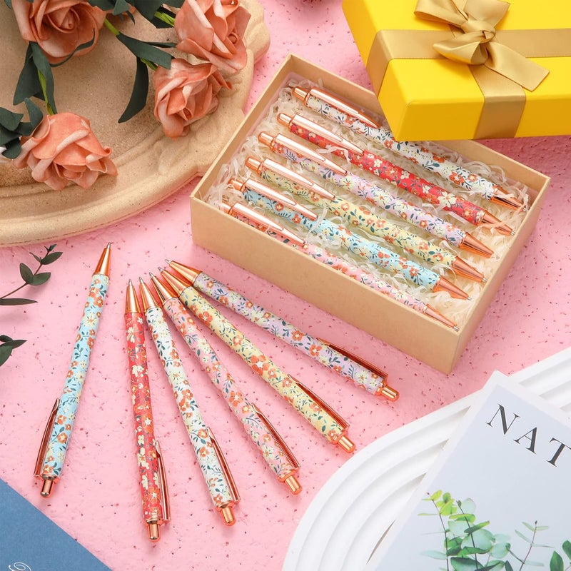 Glenmal 12 Pcs Flower Pens for Women Floral Ballpoints Pretty Fancy Pens Retro Floral Cute Ballpoints Black Ink Metal Retractable Writing Journaling Gifts for Office Supplies - Image 2