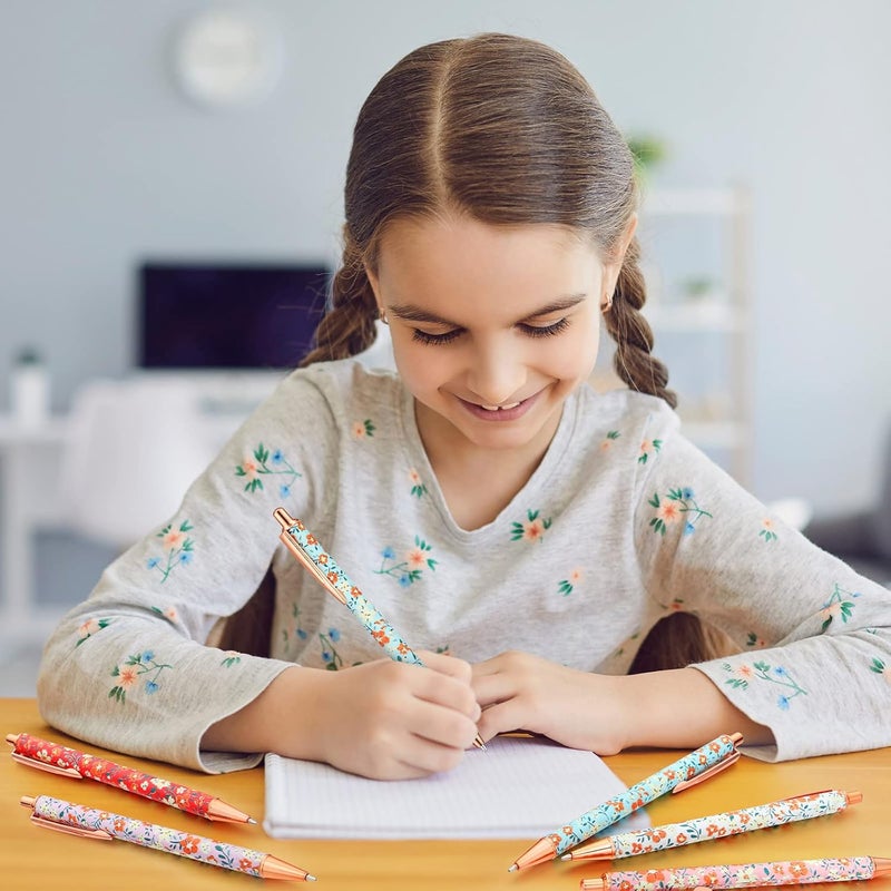 Glenmal 12 Pcs Flower Pens for Women Floral Ballpoints Pretty Fancy Pens Retro Floral Cute Ballpoints Black Ink Metal Retractable Writing Journaling Gifts for Office Supplies - Image 5