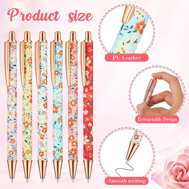 Glenmal 12 Pcs Flower Pens for Women Floral Ballpoints Pretty Fancy Pens Retro Floral Cute Ballpoints Black Ink Metal Retractable Writing Journaling Gifts for Office Supplies - Image 3