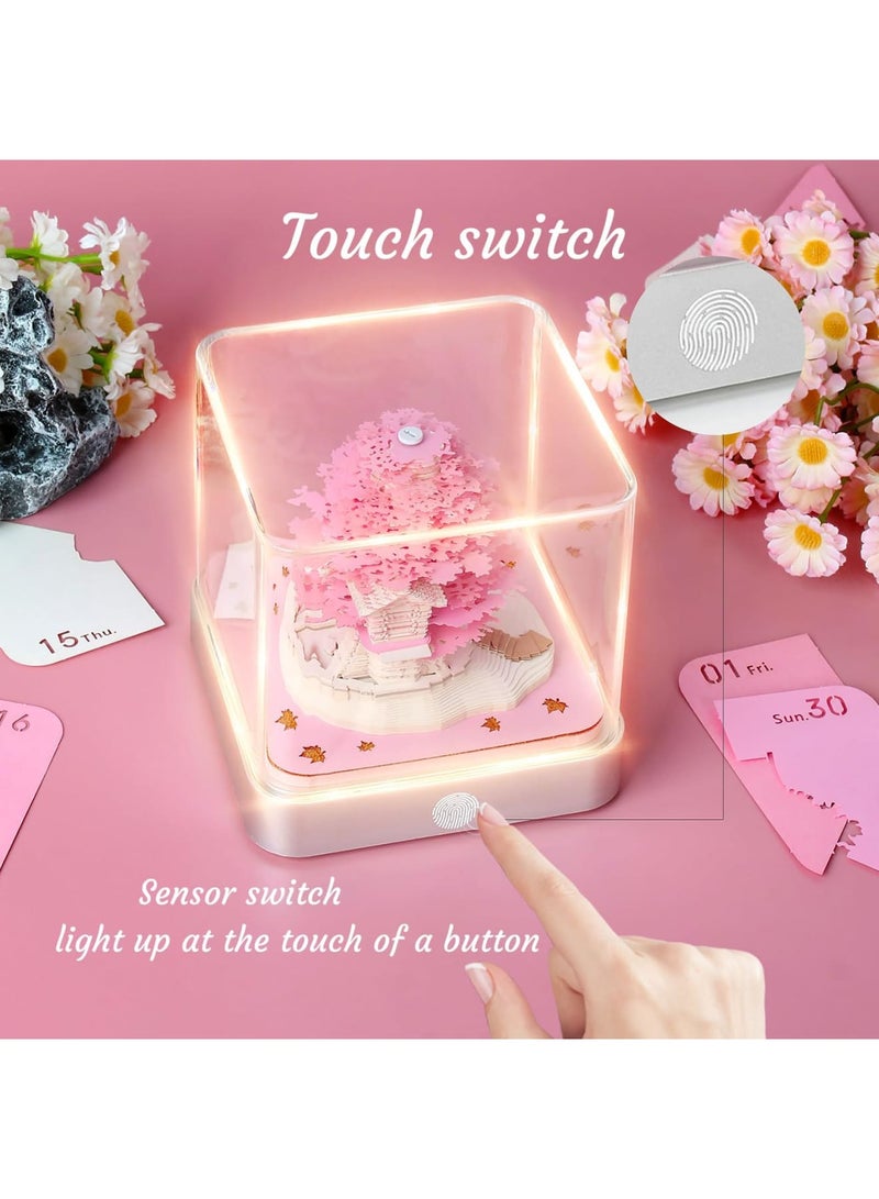 SYOSI 3D Memo Pads Paper Desk Calendar With Lights, 2024 Artist Desk Calendar Sakura Tree, Creative 3D Paper Sculpture Model Notepad, Carving Gift Desktop Decoration, Creative Gift(Sakura Tree-Pink) - Image 5