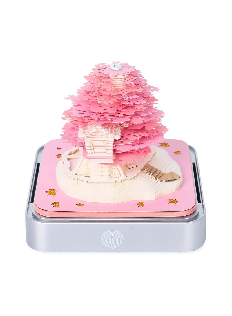 SYOSI 3D Memo Pads Paper Desk Calendar With Lights, 2024 Artist Desk Calendar Sakura Tree, Creative 3D Paper Sculpture Model Notepad, Carving Gift Desktop Decoration, Creative Gift(Sakura Tree-Pink) - Image 1
