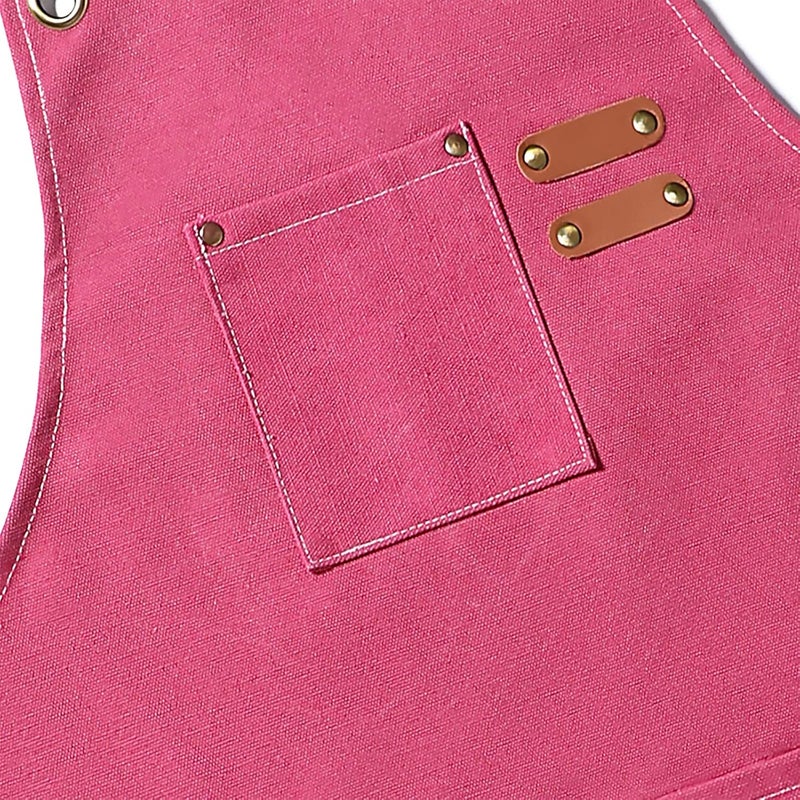 AFUN Chef Aprons for Men Women with Large Pockets, 16oz Cotton Canvas Cross Back Heavy Duty Work Apron (Pink) - Image 4