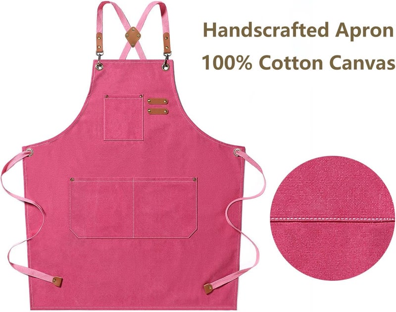 AFUN Chef Aprons for Men Women with Large Pockets, 16oz Cotton Canvas Cross Back Heavy Duty Work Apron (Pink) - Image 5