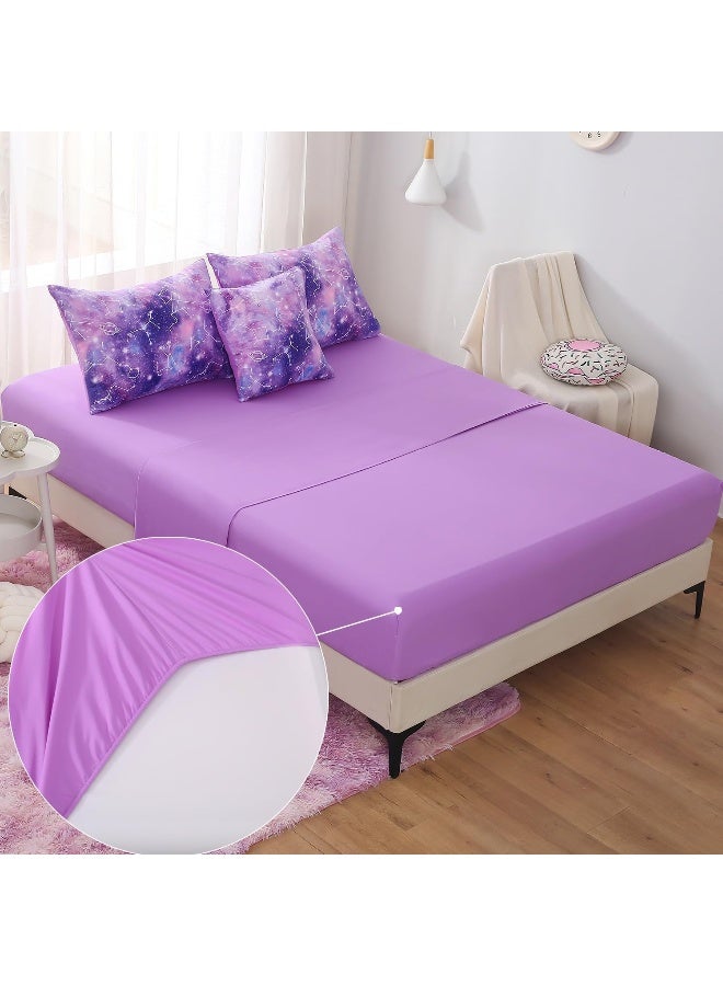 JQinHome Full Gradient Galaxy Comforter Set for Girls, 6 Piece Bed in A Bag 3D Colorful Tie Dye Constellation Print Ombre Bedding Set with Pillowcase, Flat & Fitted Sheet, Cushion Cover (Purple) - Image 5