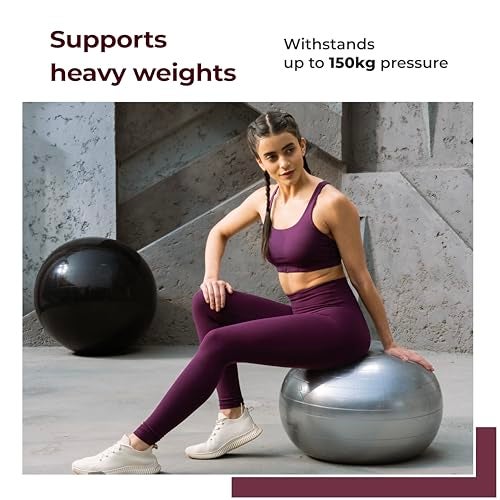 Lifelong LLFAGB65G Gym Ball for Exercise Anti Burst Exercise Ball with Foot Pump for Workout Yoga Ball for Women and Men Swiss Ball for Balance Stability Training, Birthing Ball for Pregnancy, Grey - Image 5