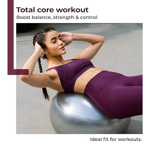 Lifelong LLFAGB65G Gym Ball for Exercise Anti Burst Exercise Ball with Foot Pump for Workout Yoga Ball for Women and Men Swiss Ball for Balance Stability Training, Birthing Ball for Pregnancy, Grey - Image 2