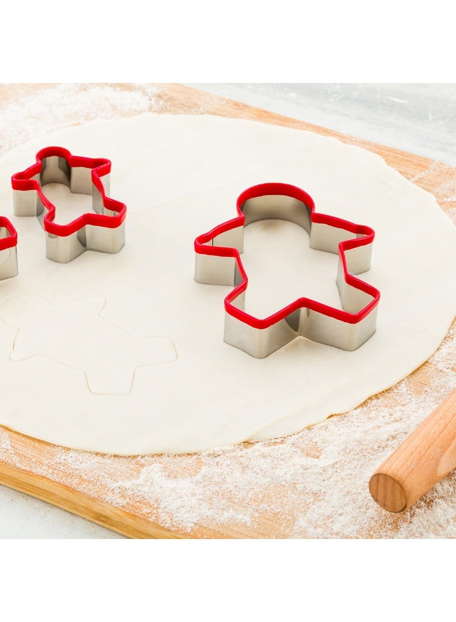 Restaurantware Pastry Tek 3-Piece Gingerbread Man Cookie Cutters, 1 Comfort Grip Gingerbread Cookie Cutter - Multiple Sizes, 3-Piece Set, Red Metal Cookie Cutters Gingerbread, Precise Cuts, - Image 3