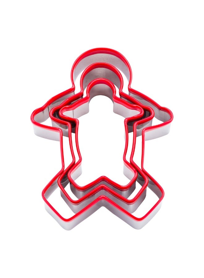 Restaurantware Pastry Tek 3-Piece Gingerbread Man Cookie Cutters, 1 Comfort Grip Gingerbread Cookie Cutter - Multiple Sizes, 3-Piece Set, Red Metal Cookie Cutters Gingerbread, Precise Cuts, - Image 1