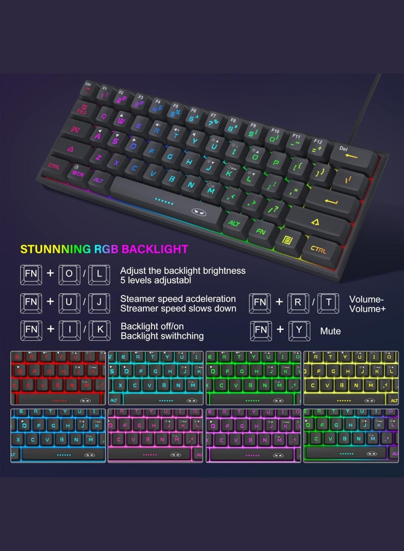 MageGee 60% Gaming Keyboard,Waterproof Ultra-Compact Mini 61 Keys Keyboard RGB Backlit Portable Computer Keyboard for Mac Windows Laptop Xbox PS PC (Black) - Image 4