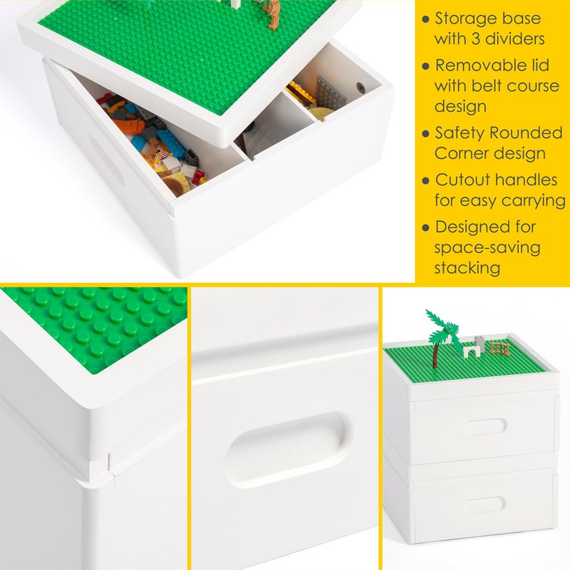 UTEX Buildable Cubby Storage with Building Baseplate Lid for Lego, Wooden Building Blocks Organizer with 3 compartments, Bricks Storage Bins Compatible with Lego and Duplo Bricks, White - Image 5