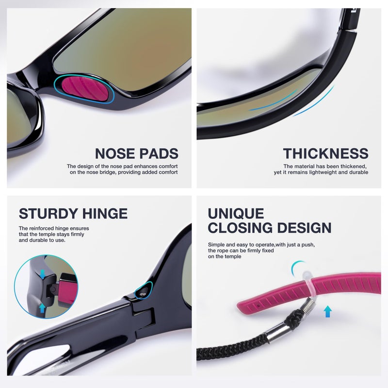 RIVBOS Polarized Sports Sunglasses Driving Sun Glasses Shades for Men Women Tr90 Frame for Cycling Fishing Running RB831 Black Frame/Pink Lens - Image 4