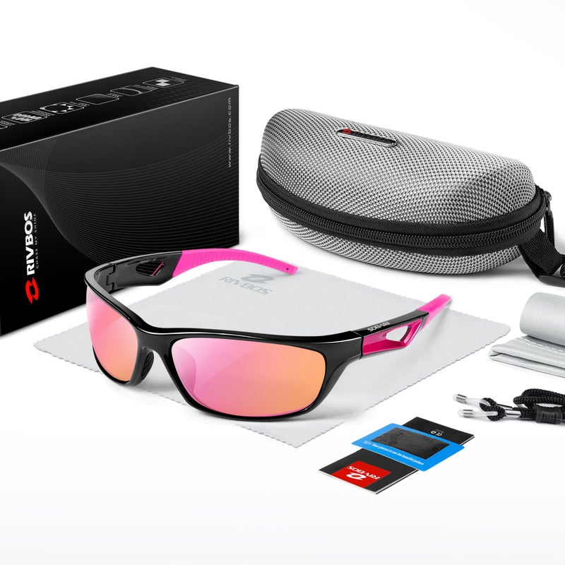 RIVBOS Polarized Sports Sunglasses Driving Sun Glasses Shades for Men Women Tr90 Frame for Cycling Fishing Running RB831 Black Frame/Pink Lens - Image 5
