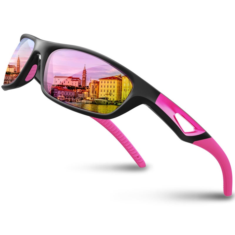 RIVBOS Polarized Sports Sunglasses Driving Sun Glasses Shades for Men Women Tr90 Frame for Cycling Fishing Running RB831 Black Frame/Pink Lens - Image 1