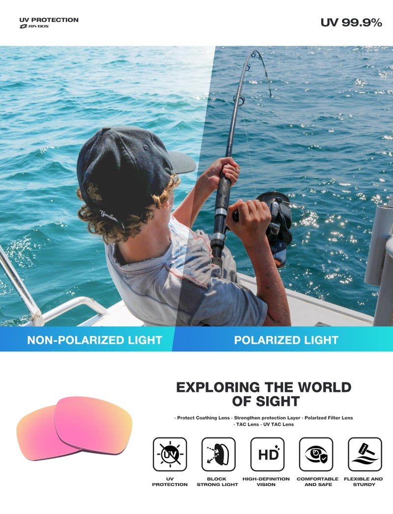 RIVBOS Polarized Sports Sunglasses Driving Sun Glasses Shades for Men Women Tr90 Frame for Cycling Fishing Running RB831 Black Frame/Pink Lens - Image 2