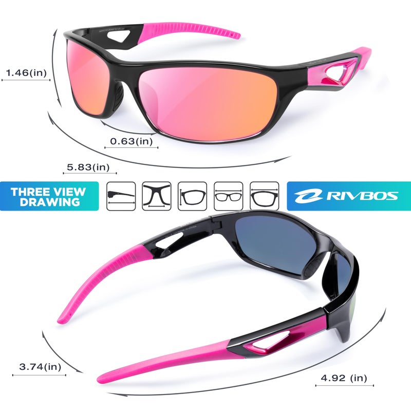 RIVBOS Polarized Sports Sunglasses Driving Sun Glasses Shades for Men Women Tr90 Frame for Cycling Fishing Running RB831 Black Frame/Pink Lens - Image 3