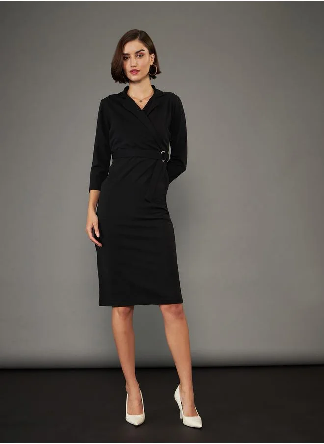 SASSAFRAS Wrap Front Buckle Detail Midi Dress by Styli