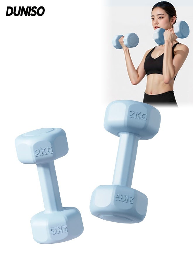 DUNISO A Pair of Dumbbells，Ladies' Fitness Dumbbells, Weightlifting Dumbbells, Portable and Practical，Sturdy and Durable，Used for Exercise, Muscle Building, Arm Slimming，2KG Each，Blue - Image 1